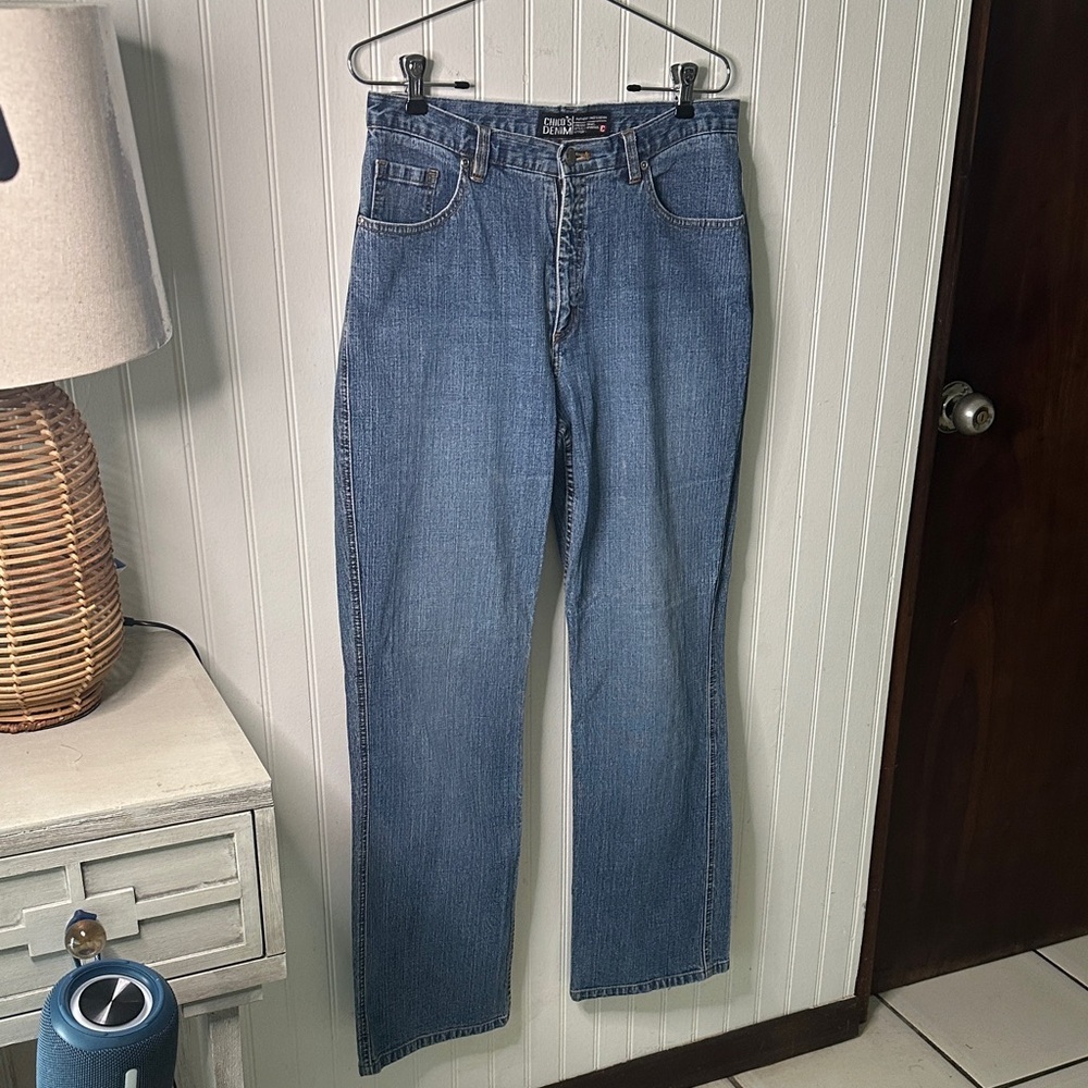 Chico’s Denim Semi Flare Leg Blue Jeans sz M/8 (1) - Picture 6 of 14